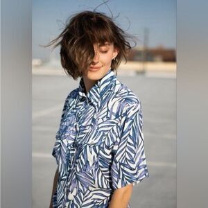 Free People -281 Sandrine Rose Pearl Snap Hawaiian Western Style Shirt Size Smal